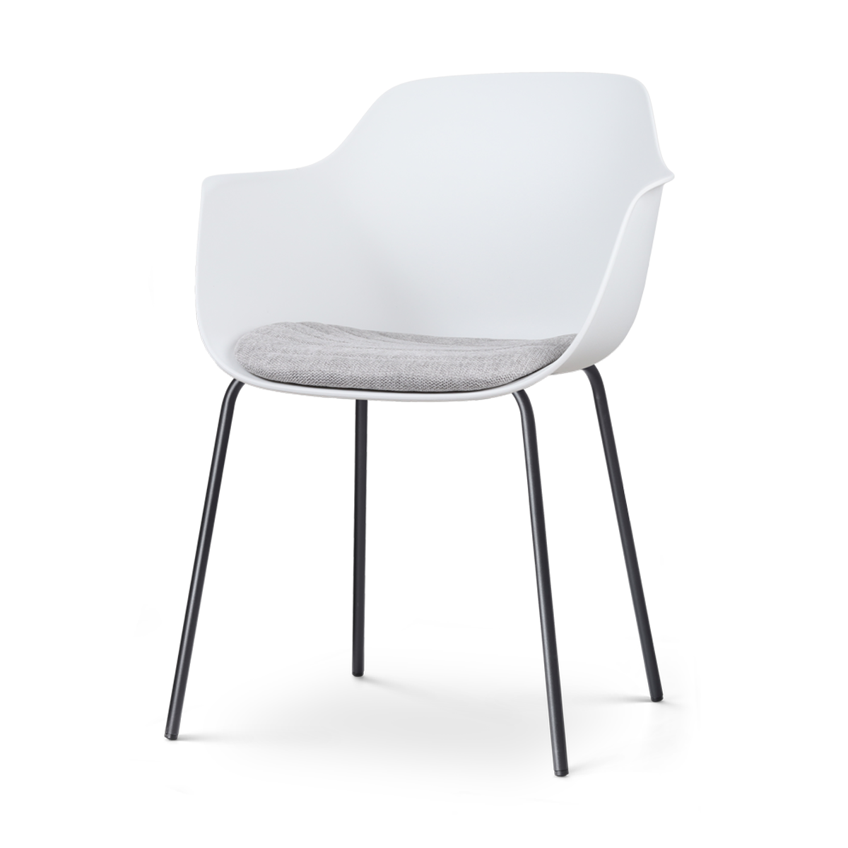 Nora-Liz eetkamerstoel wit met lichtgrijs zitkussen - zwart onderstel