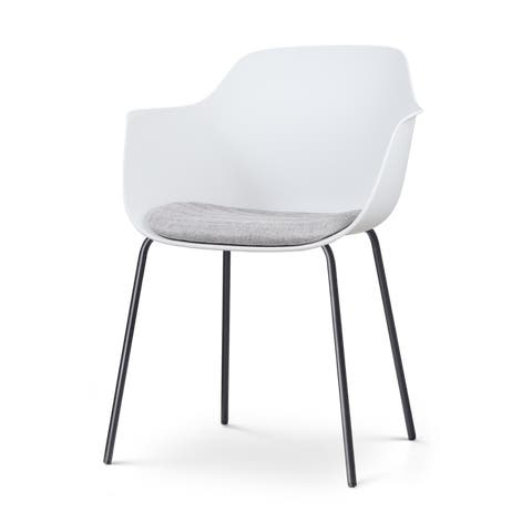 Nora-Liz eetkamerstoel wit met lichtgrijs zitkussen - zwart onderstel