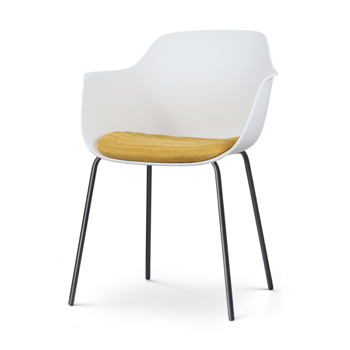 Nora-Liz eetkamerstoel wit met okergeel zitkussen - zwart onderstel