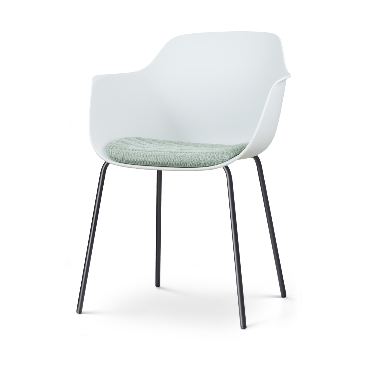 Nora-Liz eetkamerstoel wit met zacht groen zitkussen - zwart onderstel
