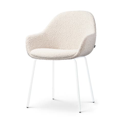 Nora-Mae eetkamerstoel bouclé beige - wit onderstel