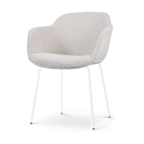 Nora-Mare eetkamerstoel bouclé beige - wit onderstel
