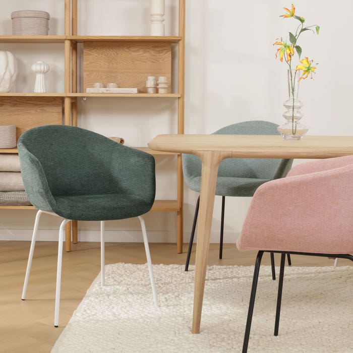 scandinavische eetkamerstoel donkergroen - wit onderstel Nora-Otis 