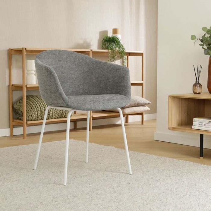 Nora-Otis eetkamerstoel donkergrijs - wit onderstel met armleuning - grijs - stoffen - armstoel - modern - japandi - comfortabel