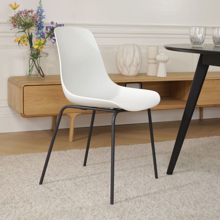 comfortabele eetkamerstoel eetkamerstoel wit - zwart onderstel Nora-Pip
