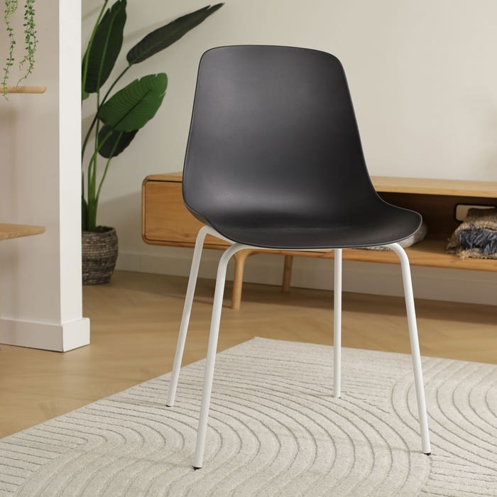 Nora-Pip eetkamerstoel zwart - wit onderstel - set van 2 eetkamerstoel - kunststof - kuip - witte poten - scandinavisch - set van 2