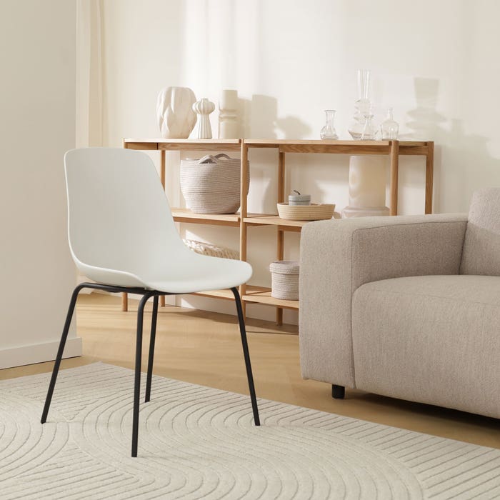 Nora-Pip eetkamerstoel wit - zwart onderstel - set van 2 eetkamerstoel - kunststof - kuip - zwarte poten - scandinavisch - set van 2