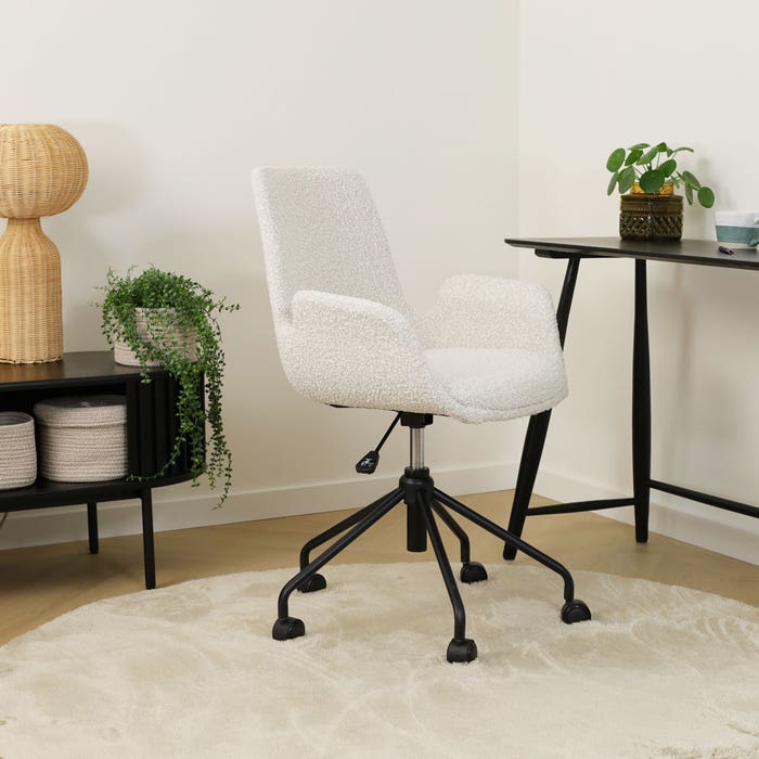 Nout-Eef bureaustoel bouclé beige - zwart onderstel - set van 2 bureaustoel - vergaderstoel - verstelbaar - luxe - wielen - bruin - met armleuning - scandinavisch - set van 2 - japandi
