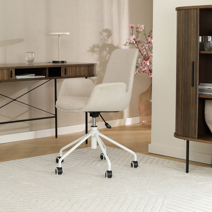 scandinavisch verstelbare vergaderstoel met armleuning beige - wit onderstel Nout-Eef 