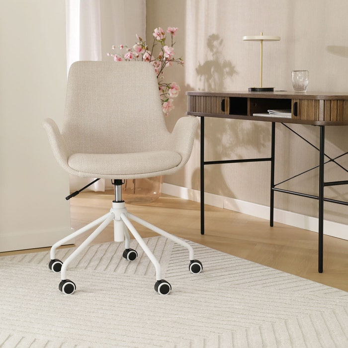 Nout-Eef bureaustoel beige - wit onderstel bureaustoel - vergaderstoel - verstelbaar - luxe - wielen - bruin - met armleuning - scandinavisch - japandi
