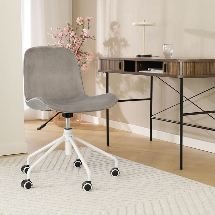 Nout-Fé bureaustoel velvet grijs - wit onderstel - set van 2 burostoel - vergaderstoel - design - verstelbaar - wieltjes - wielen - comfortabel - fluweel - draaibaar - set van 2