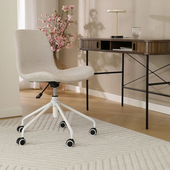 Nout-Fé bureaustoel beige - wit onderstel - set van 2 burostoel - vergaderstoel - design - verstelbaar - wieltjes - wielen - comfortabel - stof - draaibaar - set van 2