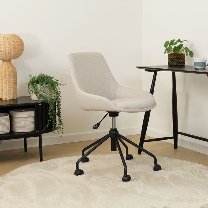 Nout-Isa bureaustoel beige - zwart onderstel - set van 2 bureaustoel - vergaderstoel - verstelbaar - luxe - wielen - bruin - scandinavisch - set van 2