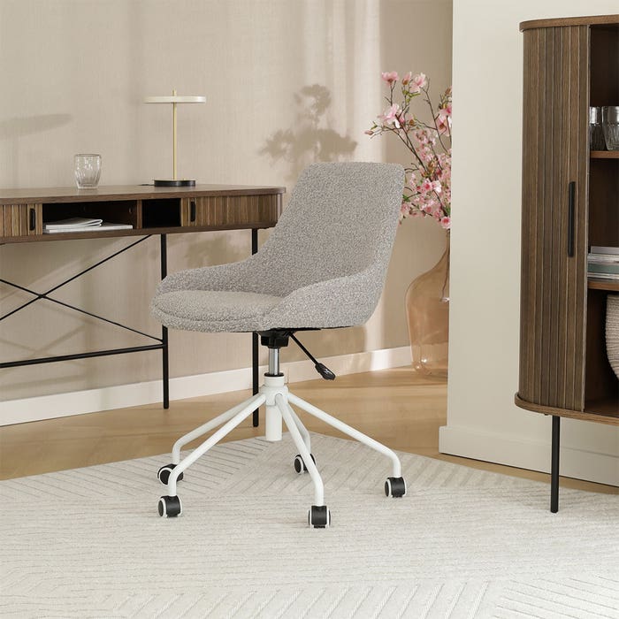 scandinavische vergaderstoel bouclé taupe - wit onderstel Nout-Isa 