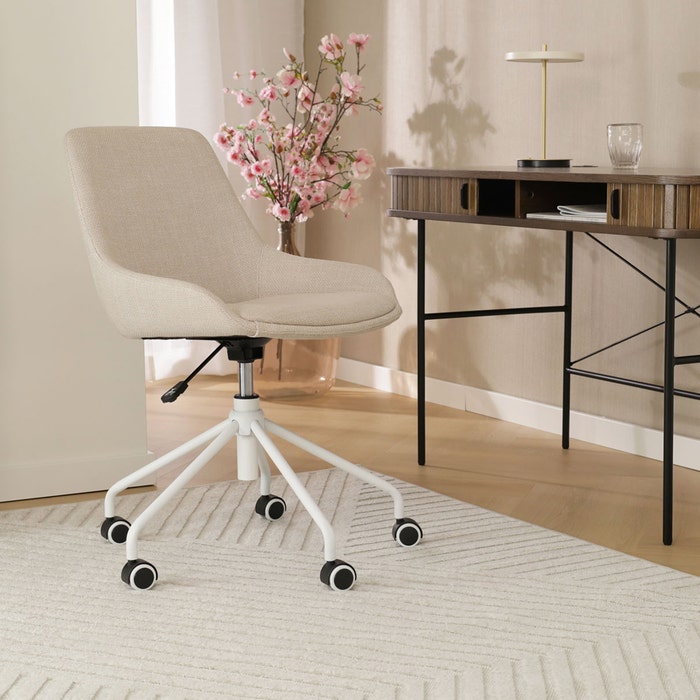 Nout-Isa bureaustoel beige - wit onderstel bureaustoel - vergaderstoel - verstelbaar - luxe - wielen - bruin - scandinavisch