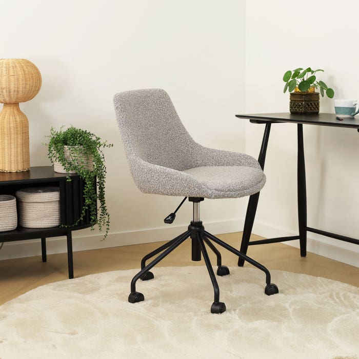 Nout-Isa bureaustoel bouclé taupe - zwart onderstel - set van 2 bureaustoel - vergaderstoel - verstelbaar - luxe - wielen - bruingrijs - scandinavisch - set van 2