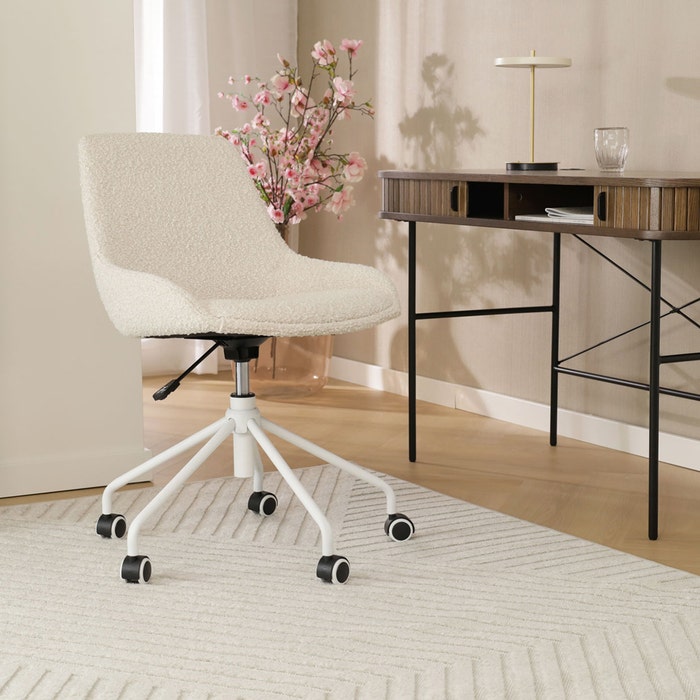 Nout-Isa bureaustoel bouclé beige - wit onderstel burostoel - vergaderstoel - verstelbaar - luxe - wielen - bruin - scandinavisch