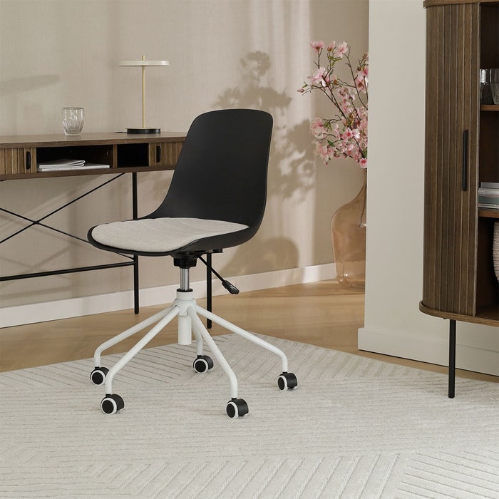 luxe in hoogte verstelbare burostoel zwart met beige zitkussen - wit onderstel Nout-Liv 