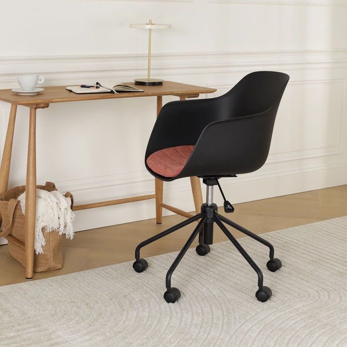 luxe bureaustoel zwart met terracotta rood zitkussen - zwart onderstel Nout-Liz 