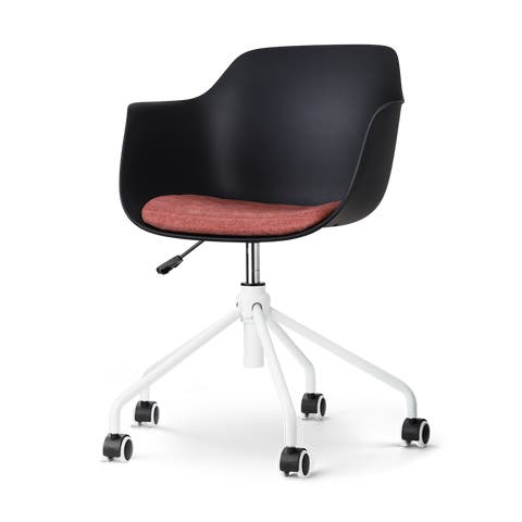 Nout-Liz bureaustoel zwart met terracotta rood zitkussen - wit onderstel