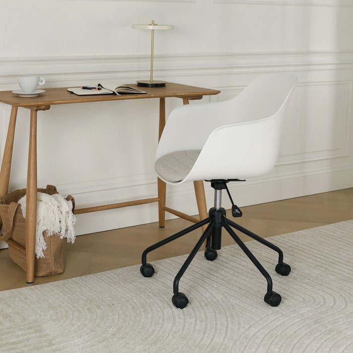 scandinavische bureaustoel wit met beige zitkussen - zwart onderstel Nout-Liz 