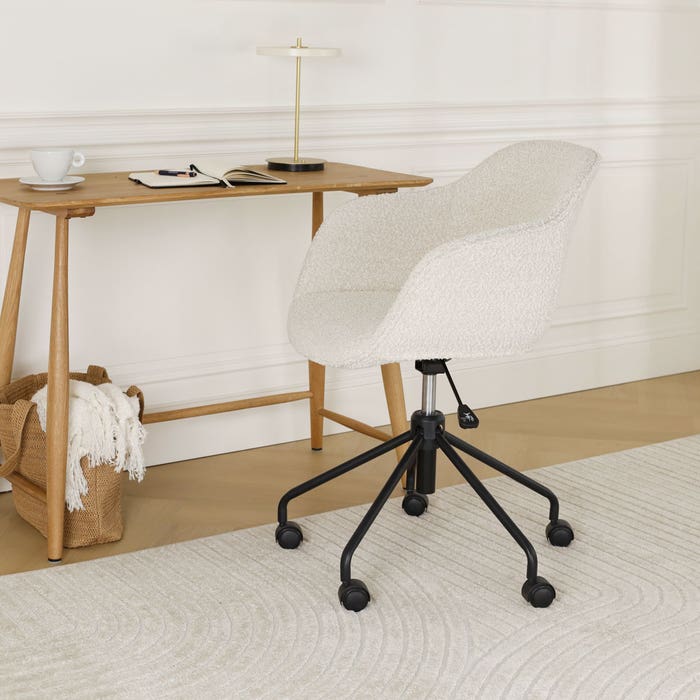moderne bureaustoel bouclé beige - zwart onderstel Nout-Mare