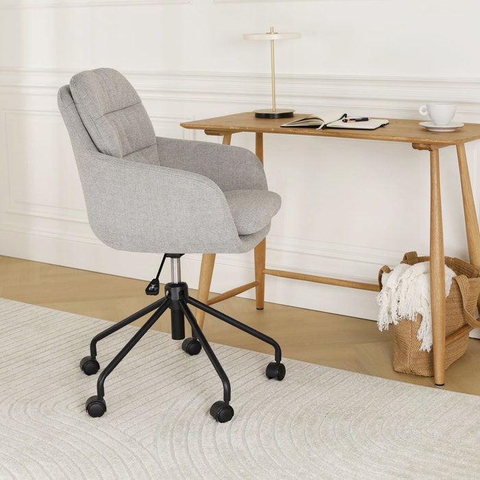 Nout-Mia bureaustoel grijs - zwart onderstel - set van 2 burostoel - vergaderstoel - design - verstelbaar - wieltjes - wielen - met armleuning - comfortabel - stof - draaibaar - scandinavisch