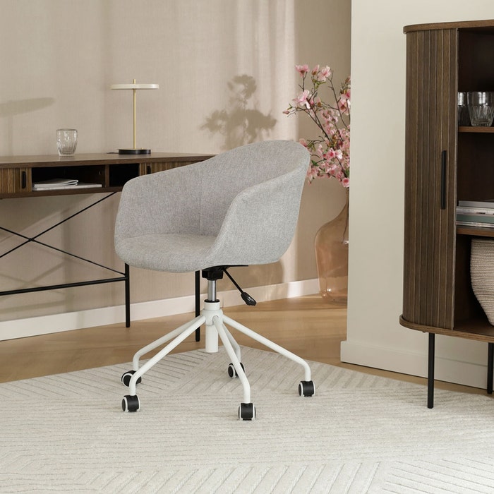 comfortabele vergaderstoel met armleuning lichtgrijs - wit onderstel Nout-Otis
