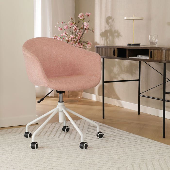 Nout-Otis bureaustoel zacht roze - wit onderstel burostoel - verstelbaar - met armleuning - lichtroze - comfortabel - modern - japandi