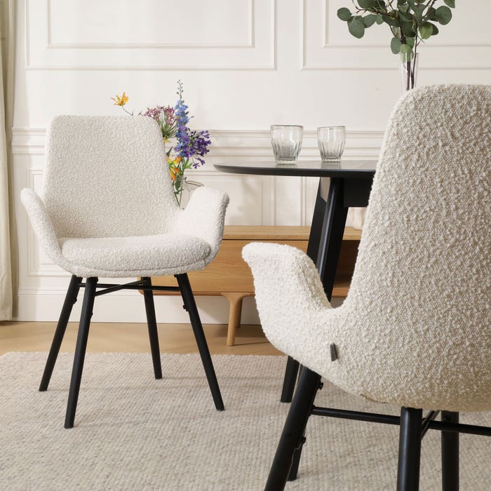 Nova-Eef eetkamerstoel bouclé beige - zwart onderstel - set van 2 
