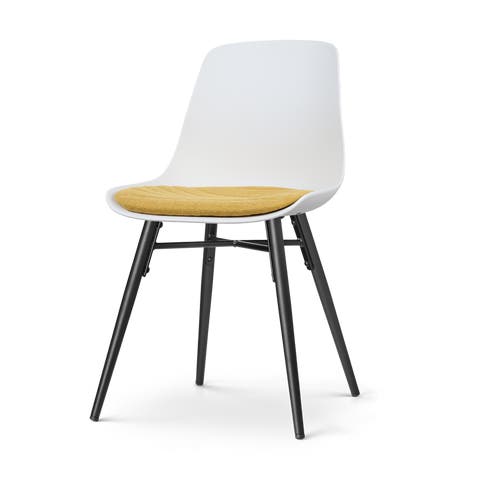 Nova-Liv eetkamerstoel wit met okergeel zitkussen - zwart onderstel