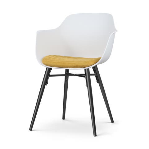 Nova-Liz eetkamerstoel wit met okergeel zitkussen - zwart onderstel