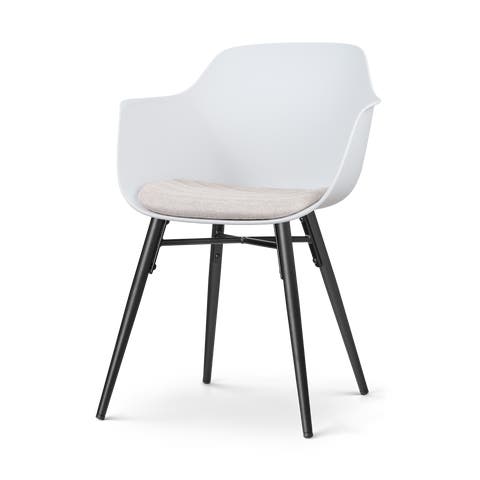 Nova-Liz eetkamerstoel wit met beige zitkussen - zwart onderstel