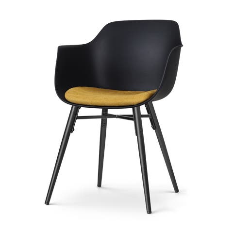 Nova-Liz eetkamerstoel zwart met okergeel zitkussen - zwart onderstel
