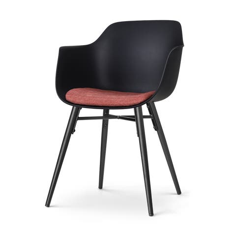 Nova-Liz eetkamerstoel zwart met terracotta rood zitkussen - zwart onderstel