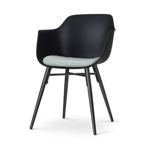 Nova-Liz eetkamerstoel zwart met zacht groen zitkussen - zwart onderstel