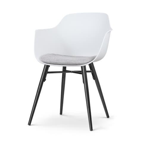 Nova-Liz eetkamerstoel wit met lichtgrijs zitkussen - zwart onderstel
