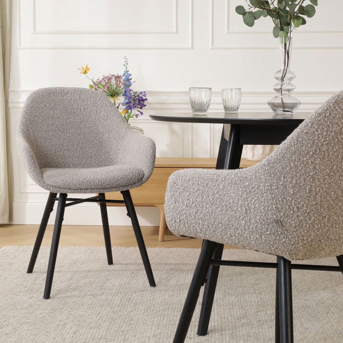 Nova-Mae eetkamerstoel bouclé taupe - zwart onderstel - set van 2 