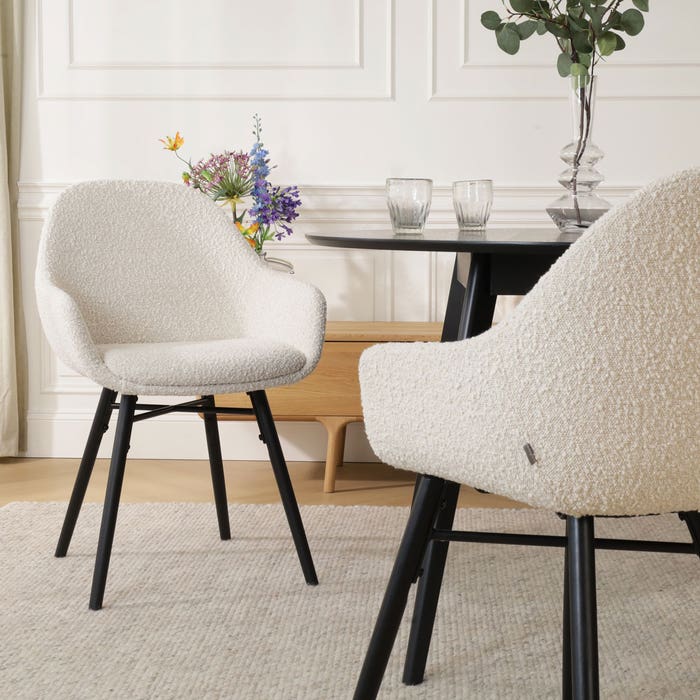 Nova-Mae eetkamerstoel bouclé beige - zwart onderstel - set van 2 