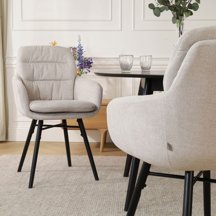 Nova-Mia eetkamerstoel beige - zwart onderstel - set van 2 