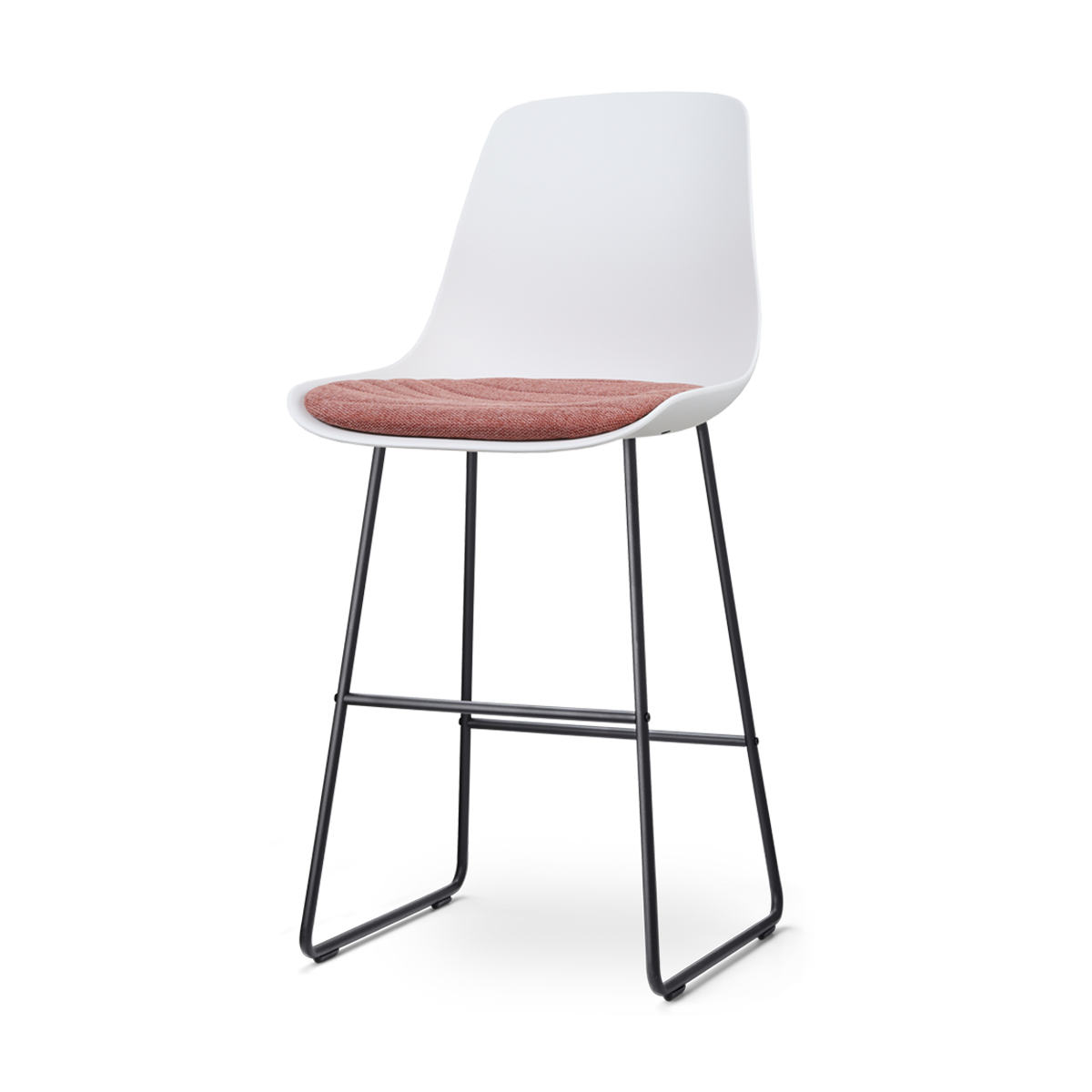 Nino-Liv barkruk wit met terracotta rood zitkussen - zwart onderstel - 75 cm