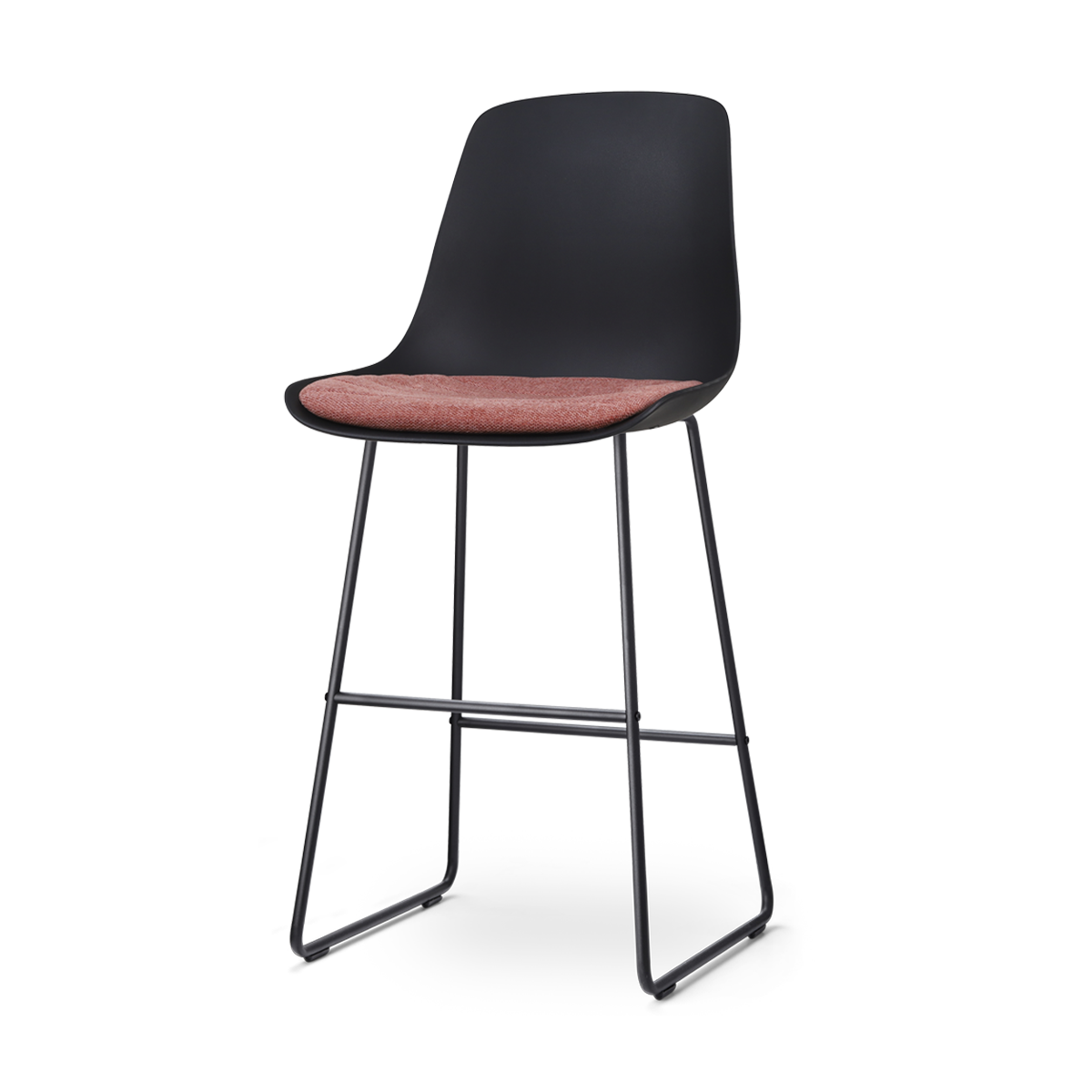 Nino-Liv barkruk zwart met terracotta rood zitkussen - zwart onderstel - 75 cm