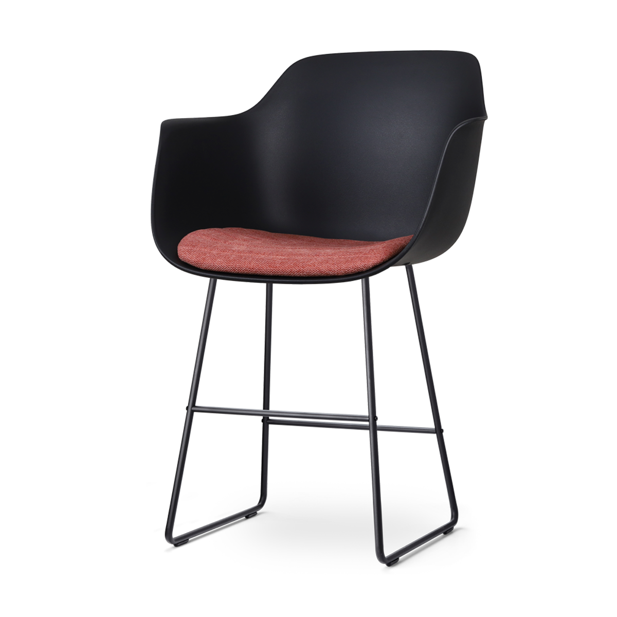 Nino-Liz barkruk zwart met terracotta rood zitkussen - zwart onderstel - 75 cm