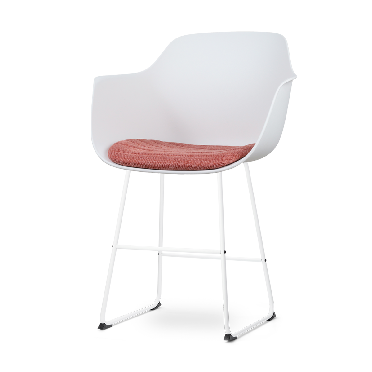 Nino-Liz barkruk wit met terracotta rood zitkussen - wit onderstel - 65 cm
