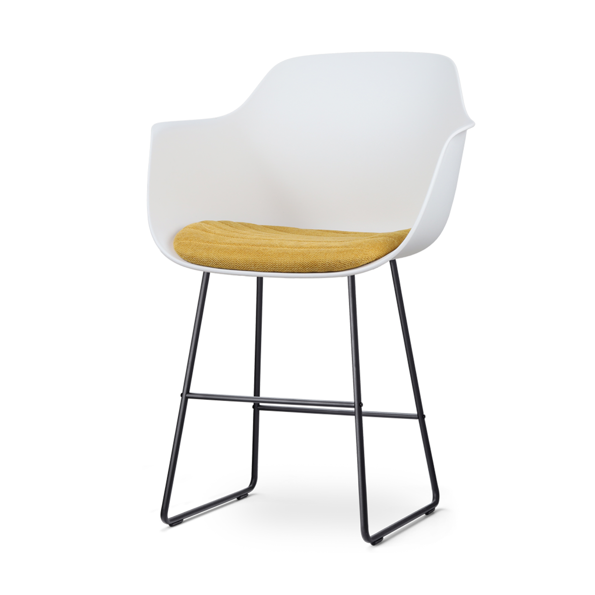 Nino-Liz barkruk wit met okergeel zitkussen - zwart onderstel - 65 cm