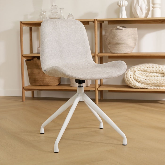 Nola-Fé draaibare eetkamerstoel beige - wit onderstel - draaibaar - stof - scandinavisch - modern - lichtbruin