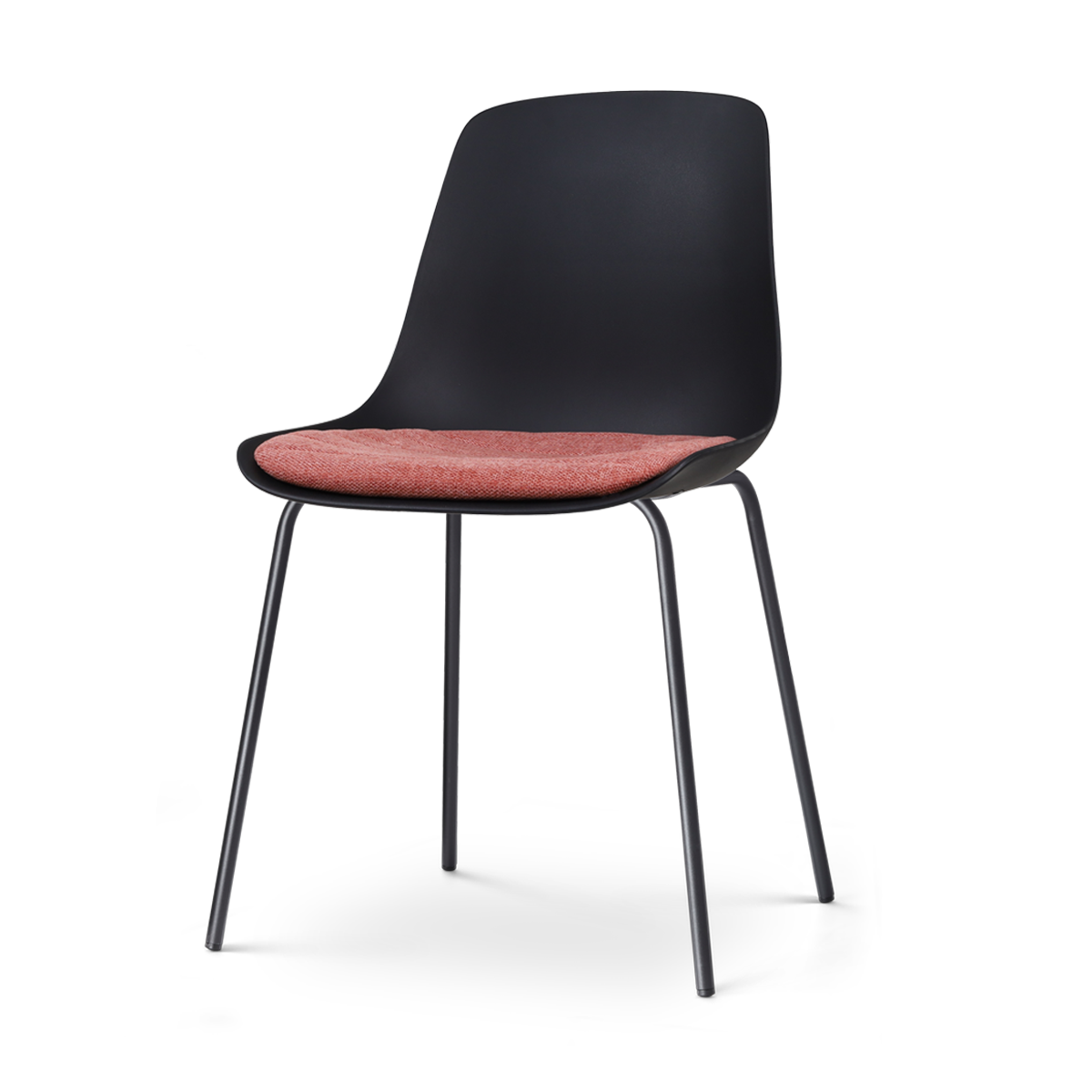 Nora-Liv eetkamerstoel zwart met terracotta rood zitkussen - zwart onderstel