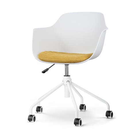 Nout-Liz bureaustoel wit met okergeel zitkussen - wit onderstel