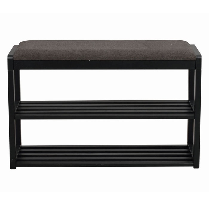 Metro eikenhouten schoenenrek zwart - met zitkussen - 80 x 30 cm - schoenenbankje
