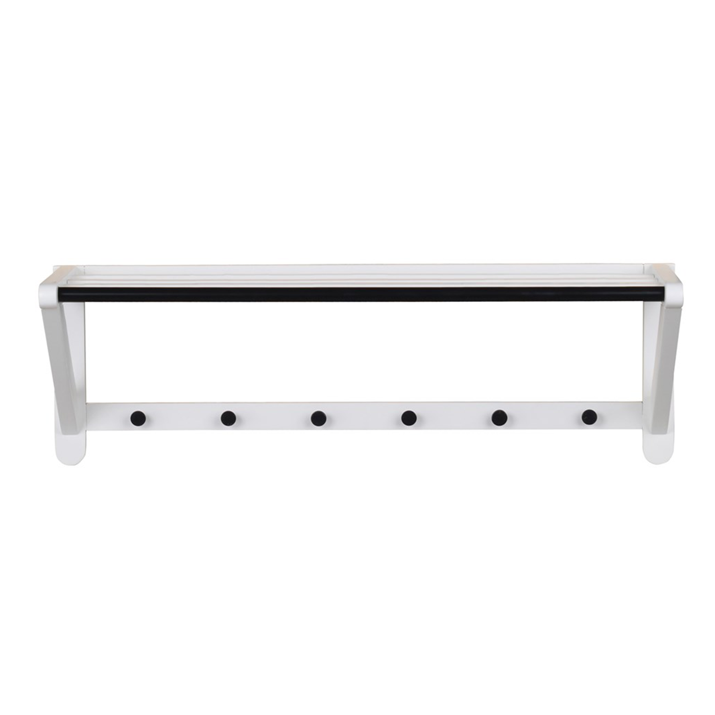 Metro eikenhouten kapstok wit - met hoedenplank - 80 cm - 6 haakjes